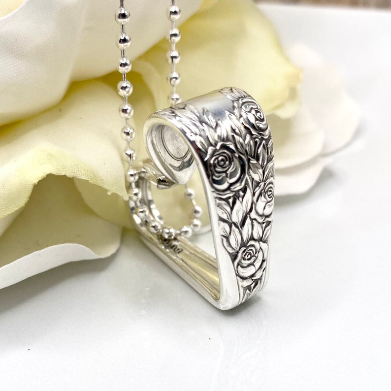 Spoon Heart Necklace, 1937 ROSE & LEAF, Silverware Heart Necklace, Floating Heart Necklace, Love Necklace, Sweetheart Necklace, Gift For Her image 4