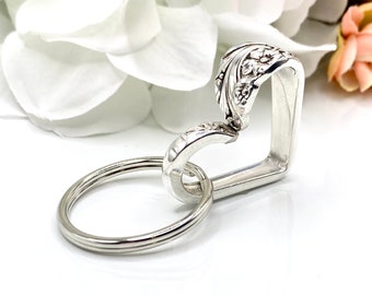 Spoon Heart Keyring, 1950 EVENING STAR, Vintage Silverware Floating Heart Keychain, Upcycled Spoon Jewelry