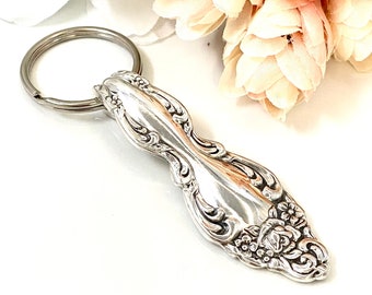 Spoon Keyring, 1967 BAROQUE ROSE Silver Spoon Keyring, Vintage Spoon Keyring, Key Ring, Keychain, Spoon Jewelry, Silverware Keyring