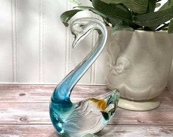 Vintage Swan Figurine Paperweight Handblown Art Glass