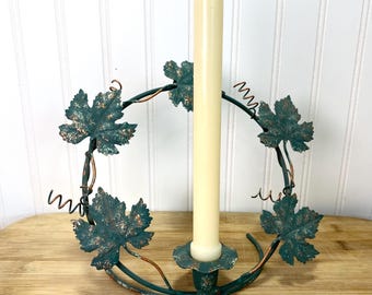 Vintage Green Oak Leaf Candle Holder Leaf  Wreath Candlestick Holder