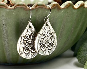 Spoon Earrings 1954 MOUNTAIN ROSE Silverware Earrings, Vintage Upcycled Silver Spoon Jewelry For Women Wife Sister Best Friend Bridesmaid