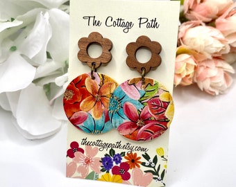 Daisy Flower Earrings, Leather Earrings, Daisy Flower Leather Earrings, Leather Wood Earrings, Spring Daisy Earrings, Daisy Flowers, Floral