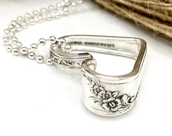 Spoon Heart Necklace, 1946 QUEEN BESS, Silverware Heart Necklace, Spoon Jewelry Necklace