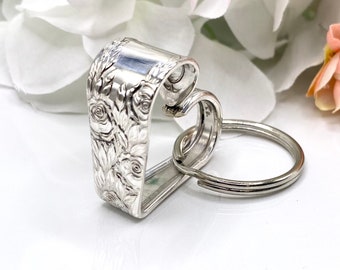 Spoon Jewelry Heart Keyring, 1937 ROSE & LEAF, Floating Heart Keyring, Silver Spoon Heart Keyring, Heart Keychain, Love Keyring
