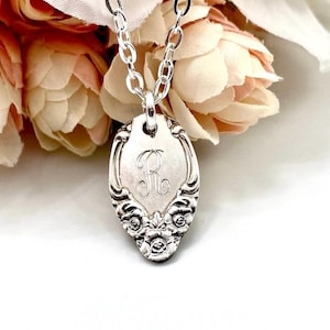 Spoon Necklace, 1955 WOODLAND ROSE, Silverware Necklace, Personalized Spoon Jewelry Initial Necklace