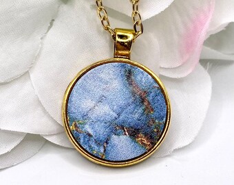 Leather Pendant Necklace, Leather Pendant, Leather Necklace, Leather, Boho Leather Necklace, Layering Necklace, BLUE MARBLE