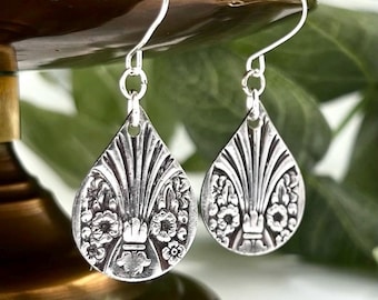 Spoon Earrings, 1939 RADIANCE Silverware Earrings, Silver Teardrop Earrings