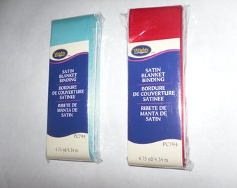 2 Two New Blanket Binding Wrights Satin Dark Teal and Red New in Packages