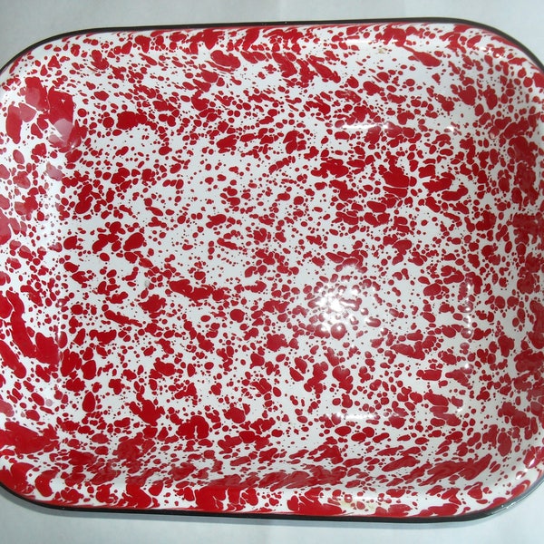 Red White GraniteWare Sponge Ware Pan Dish Enamel Pan