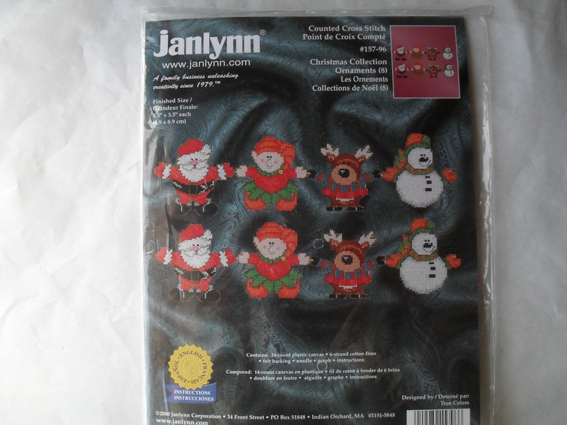 Plastic Canvas Kit Christmas Janlynn Santa Elves Reindeer Snowman 8 Ornaments Christmas Kit