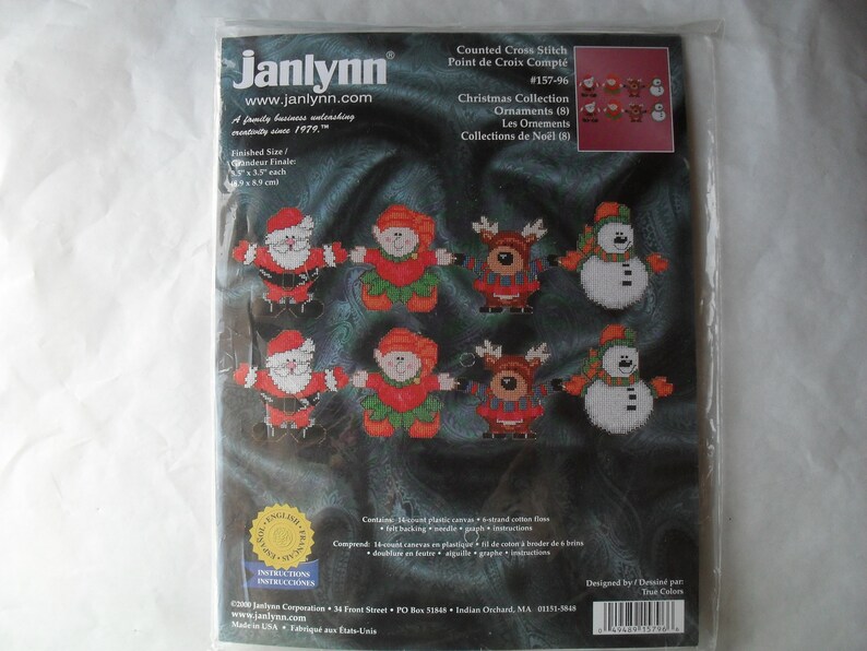 Plastic Canvas Kit Christmas Janlynn Santa Elves Reindeer Snowman 8 Ornaments Christmas Kit