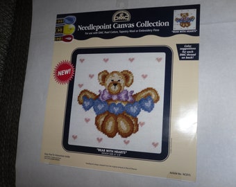 NeedlePoint Canvas Collection by DMC Bear with Blue Hearts