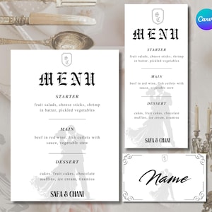 Wedding Menu Template Download, Wedding Place Cards, Menu Template, Wedding Menus, Minimalist Menu Card, Dinner Menu, Instant Download