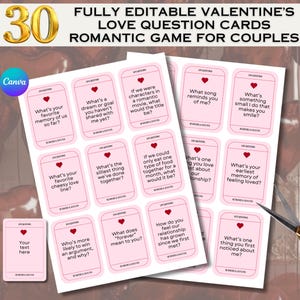 Modelo de cartão de perguntas de amor de dia dos namorados no Canva, jogo de encontro noturno de dia dos namorados para impressão, jogo de perguntas românticas para casais, cartão de jogo de amor