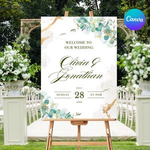 Sage Wedding Welcome Sign Template Printable Greenery Gold Welcome Poster Eucalyptus Wedding Board Editable Template Wedding Welcome Poster