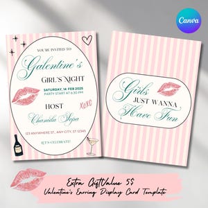 Plantilla de tarjeta de invitación para fiesta del Día de San Valentín en color rosa en Canva, tarjeta de celebración del Día de San Valentín editable, tarjeta de San Valentín imprimible