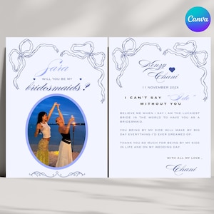 Blue Bow Handwritten Bridesmaid Proposal Card Template , Will You be My Bridesmaid, Maid of Honor Proposal Cards, Printable Proposal Card