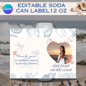 Etiqueta para lata de refresco de recuerdo de despedida de soltera en la playa Etiqueta para lata de refresco Plantilla de 12 oz Etiqueta para lata de bebida de recuerdo personalizada para despedida de soltera