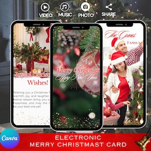 Modèle vidéo électronique joyeux Noël, vidéo d'animation de Noël mobile avec musique, vidéo de voeux de Noël personnalisée, modèle de Noël