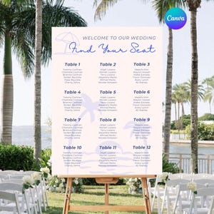 Modern Palm Tree Seating Chart  Template Editable Table Arrangement Sign DIY Wedding Seating Sign  Locations Template Canva Wedding Plan