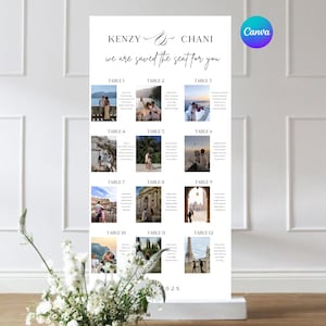 Photo Location Guest Seating Chart Template Editable Find Your Seat Sign With Photo Template Travel Wedding Seating Sign Reception Seating