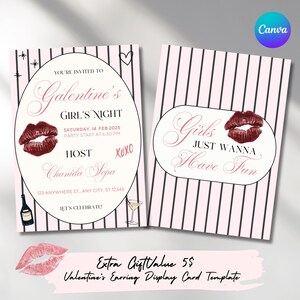 Roze Galentine's Day-kaartsjabloon uitnodiging feest, bewerkbare Galentine's Celebration, uitnodiging meisjes feest, uitnodiging cocktailparty