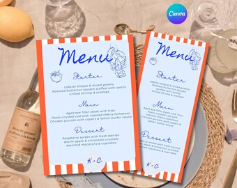 Blue Coastal Wedding Menu Template, Tropical Shell Design (Digital Download)