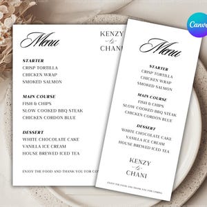 Modelo de cartão de menu de mesa de casamento elegante, modelo de menu de casamento minimalista, DOWNLOAD INSTANTÂNEO, menu de mesa de casamento, menu de jantar de brunch de chá de bebê