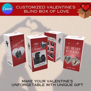 Valentijnscadeau blinde doos sjabloon cadeau voor haar, cadeau voor hem, gepersonaliseerd valentijnscadeau, afdrukbaar Valentijnsdag, cadeaudoos Mystery Love