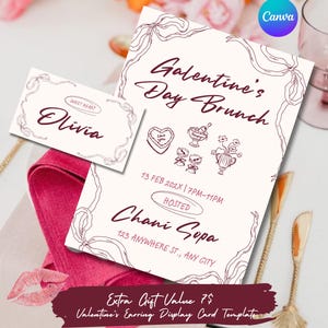 Convite caprichoso de Galentine, design de laço desenhado à mão, modelo de cartão de comemoração de Galentine, cartão de brunch de dia dos namorados, Galentine