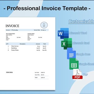 Professional Invoice Template for Small Businesses | Excel, Word ...