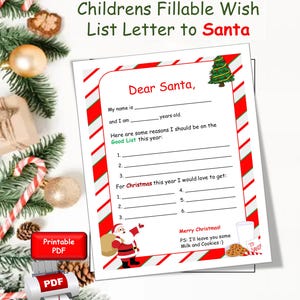 Druckbare Weihnachtswunschliste für Kinder | Lustige Weihnachtsaktivität | Niedliche Weihnachtsmann Briefvorlage für Kinder | Urlaub Schriftzug Printable
