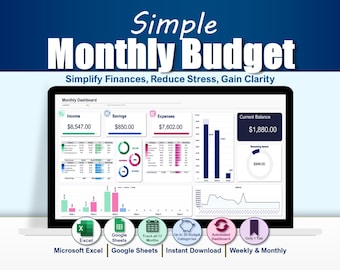 Simple Monthly & Annual Budget Planner Spreadsheet Google Sheets Excel Financial Planner Expense Tracking Template Money Management