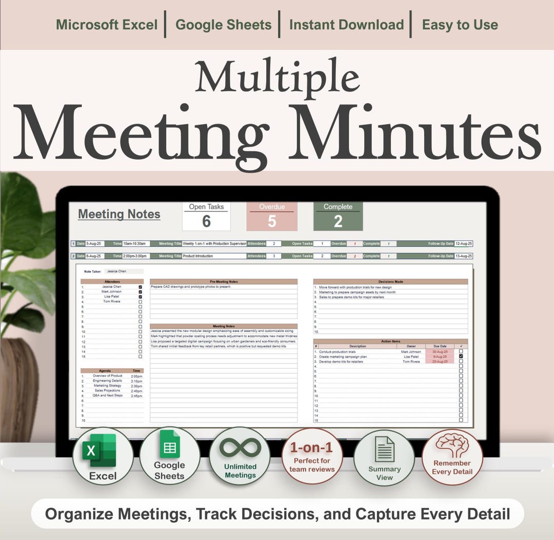 Multiple Meeting Notes Tracker Template for Google Sheets & Excel ...