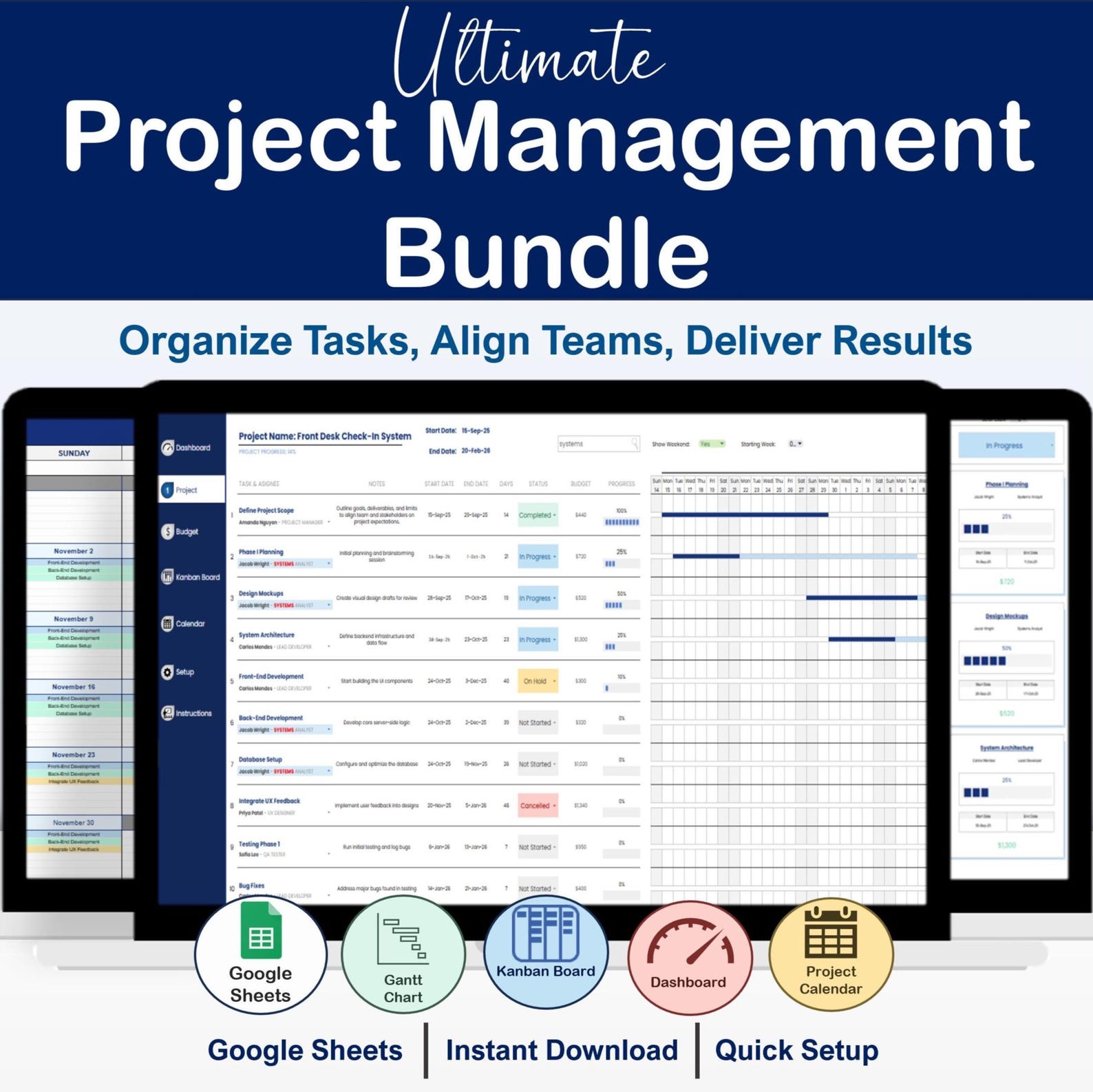 Google Sheets Ultimate Project Management Bundle – Gantt Chart, Kanban ...