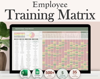 Suivi de la formation des employés, feuilles Excel et Google, modèle de matrice de formation RH, journal de certification de la main-d'oeuvre, outil de conformité des ressources humaines