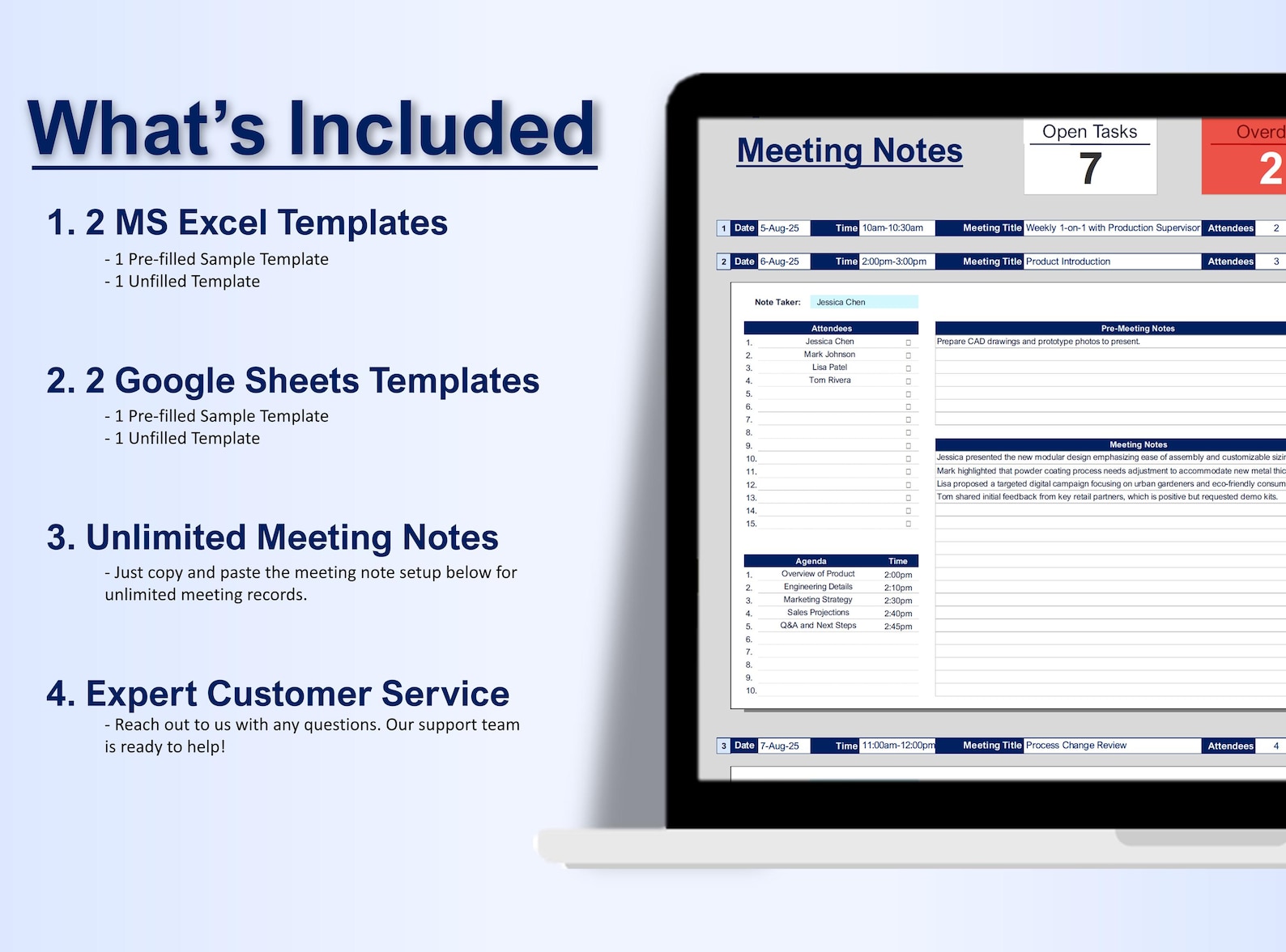 Multiple Meeting Notes Tracker Template for Google Sheets & Excel ...