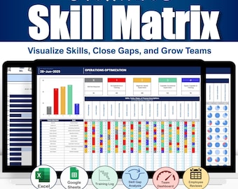 Ultimate Skills Matrix, HR Competency Template, Employee Training and Gap Analysis Tool, Team Assessment, Talent Mgmt, Excel & Google Sheets