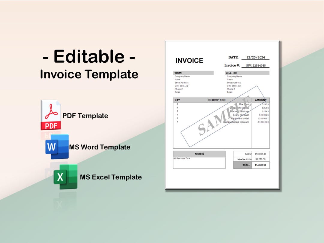 Invoice Escel Template Professional Invoice Template for Small Businesses | Excel, Word, and ...