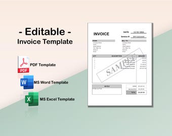 Professional Invoice Template for Small Businesses | Excel, Word, and PDF | Simple and Customizable Design for Quick Billing