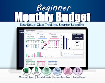 Beginner Budget Planner Spreadsheet Excel Google Sheets Monthly & Annual Financial Planner Expense Tracker Template for Money Management