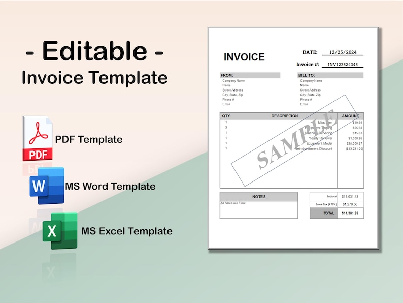 Temporary Invoice Note Professional Invoice Template for Small Businesses | Excel, Word, and ...