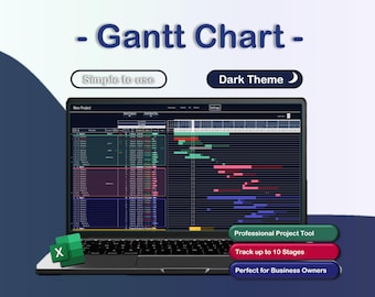 Gantt Chart Excel Template | Dark Theme Project Planner | Small Business Task Tracker | Automated Timeline & Project Management Tool