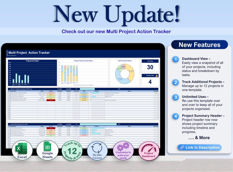 Action Plan Tracker Google Sheets & Excel | Goal Setting Planner | Task ...