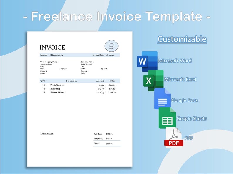 Custom Editable Invoice Template for Freelancers & Small Businesses ...