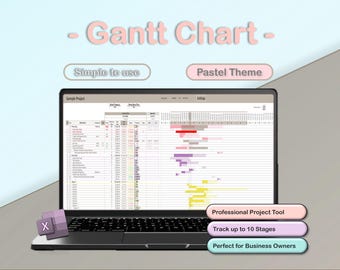 Pastel Gantt Chart Excel Template | Project Planner & Task Tracker | Automated Timeline for Small Business | Custom Project Management Tool