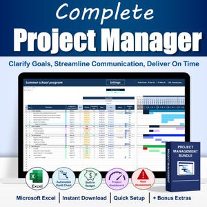Full Project Management Bundle | Gantt Charts, Budgeting, Task Planning & More for Small, Medium, Large Businesses | Excel Template