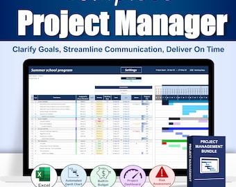Full Project Management Bundle | Gantt Charts, Budgeting, Task Planning & More for Small, Medium, Large Businesses | Excel Template