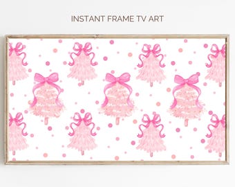 Coquette Pink Christmas Trees Frame TV Art: Girly Holiday Decor (Digital Download)